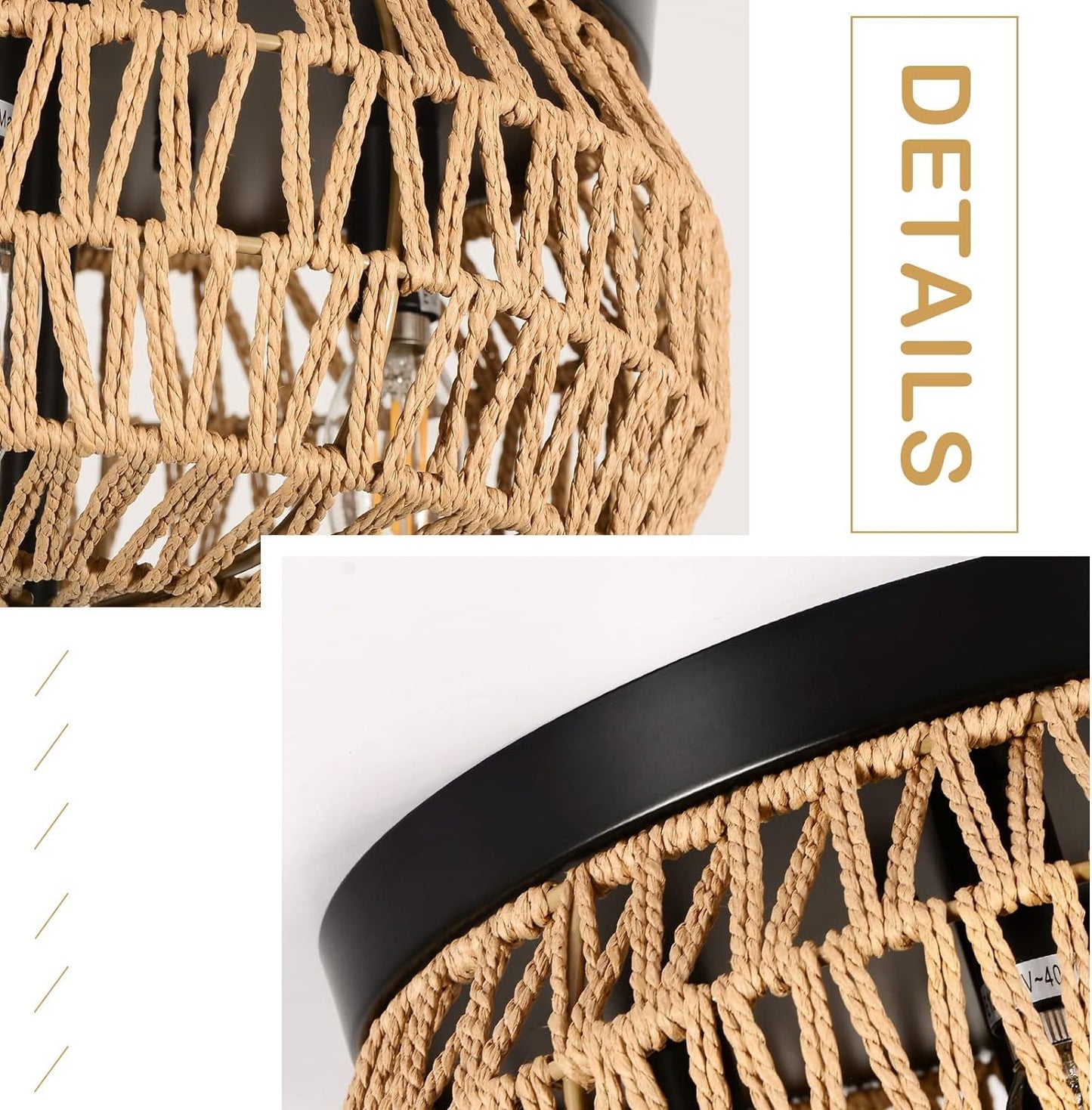 3 Lamp Woven Rattan Recessed Chandelier Lamp Fixture With Handmade Cage Lampshade For Bedroom, Kitchen, Hallway, Porch   Unavailable Platforms- Welfel