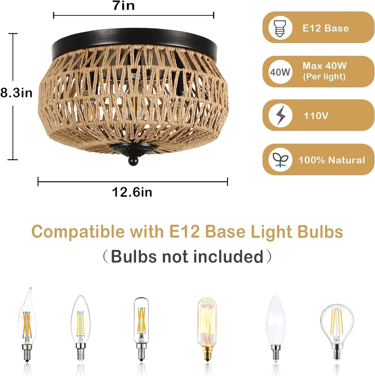 3 Lamp Woven Rattan Recessed Chandelier Lamp Fixture With Handmade Cage Lampshade For Bedroom, Kitchen, Hallway, Porch   Unavailable Platforms- Welfel